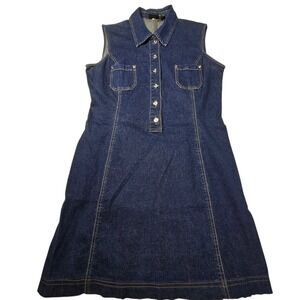 Boutique Europa Womens Size 10 Denim  Dress Blue Sleeveless Button Front